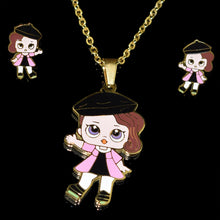 Load image into Gallery viewer, Fashion Cartoon Pink LOL Doll Stainless Steel Golden Plated Necklace Earrings Sets for Kids