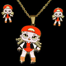 Load image into Gallery viewer, Fashion Cartoon Pink LOL Doll Stainless Steel Golden Plated Necklace Earrings Sets for Kids