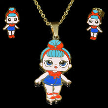 Load image into Gallery viewer, Fashion Cartoon Pink LOL Doll Stainless Steel Golden Plated Necklace Earrings Sets for Kids