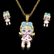 Load image into Gallery viewer, Fashion Cartoon Pink LOL Doll Stainless Steel Golden Plated Necklace Earrings Sets for Kids