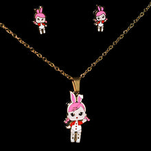 Load image into Gallery viewer, Fashion Cartoon Pink LOL Doll Stainless Steel Golden Plated Necklace Earrings Sets for Kids