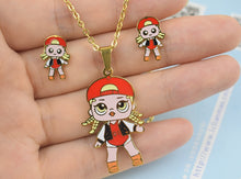 Load image into Gallery viewer, Fashion Cartoon Pink LOL Doll Stainless Steel Golden Plated Necklace Earrings Sets for Kids