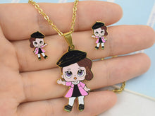 Load image into Gallery viewer, Fashion Cartoon Pink LOL Doll Stainless Steel Golden Plated Necklace Earrings Sets for Kids