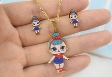 Load image into Gallery viewer, Fashion Cartoon Pink LOL Doll Stainless Steel Golden Plated Necklace Earrings Sets for Kids