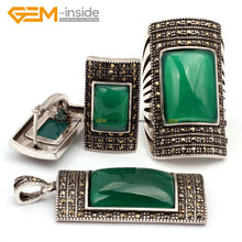 Load image into Gallery viewer, Antiqued Silver Ring Earrings Pendant Jewelry Sets Rectangle Agates Beads Fashion Jewellery Set