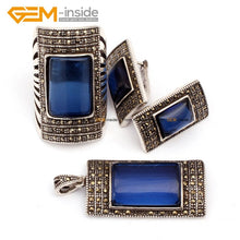 Load image into Gallery viewer, Antiqued Silver Ring Earrings Pendant Jewelry Sets Rectangle Agates Beads Fashion Jewellery Set