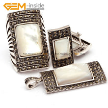 Load image into Gallery viewer, Antiqued Silver Ring Earrings Pendant Jewelry Sets Rectangle Agates Beads Fashion Jewellery Set