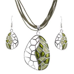 Jewelry Sets Handmade Gem Statement Silver Plated Necklace Earrings Set